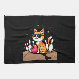 Cute Cat With Sunglasses Cat Playing Bowling For m Kitchen Towel