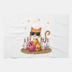 Cute Cat With Sunglasses Cat Playing Bowling For m Kitchen Towel