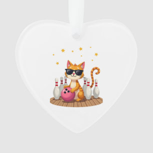 Cute Cat With Sunglasses Cat Playing Bowling For m Ornament