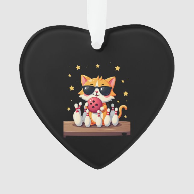 Cute Cat With Sunglasses Cat Playing Bowling For m Ornament (Front)