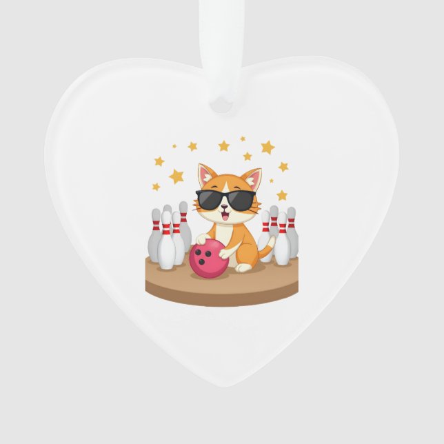 Cute Cat With Sunglasses Cat Playing Bowling For m Ornament (Front)