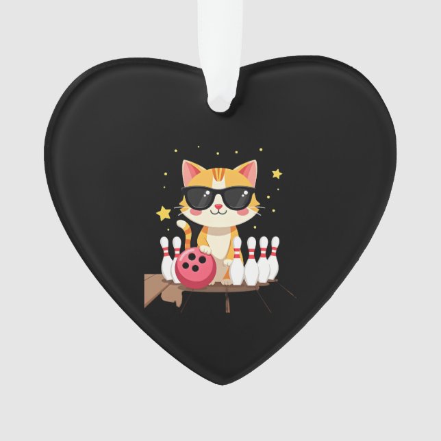 Cute Cat With Sunglasses Cat Playing Bowling For m Ornament (Front)