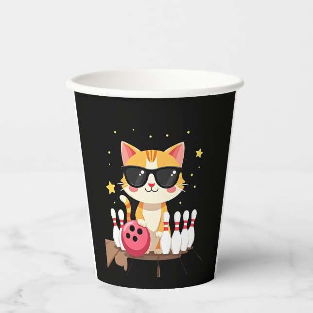 Cute Cat With Sunglasses Cat Playing Bowling For m Paper Cups (Front)
