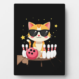 Cute Cat With Sunglasses Cat Playing Bowling For m Plaque
