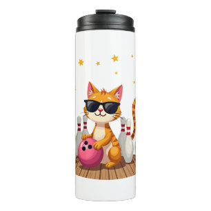 Cute Cat With Sunglasses Cat Playing Bowling For m Thermal Tumbler