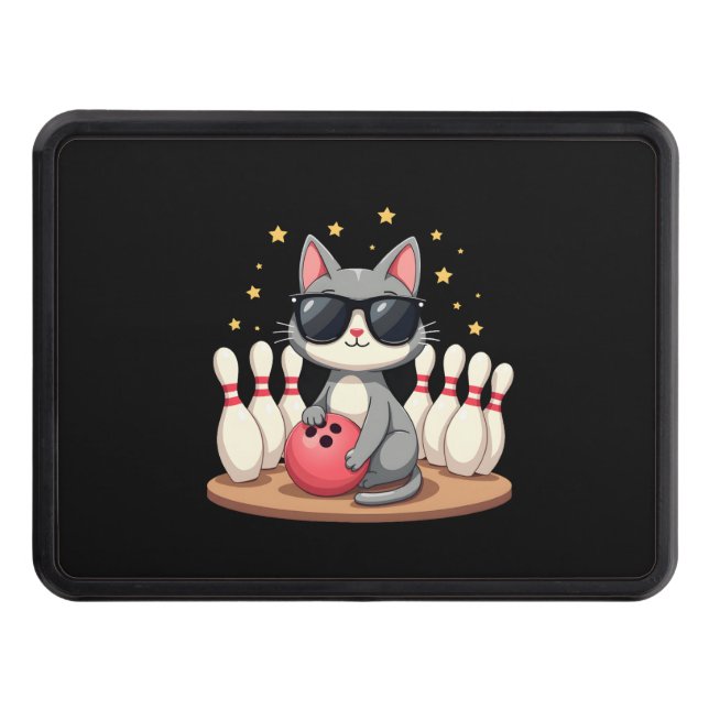 Cute Cat With Sunglasses Cat Playing Bowling For m Trailer Hitch Cover (Front)