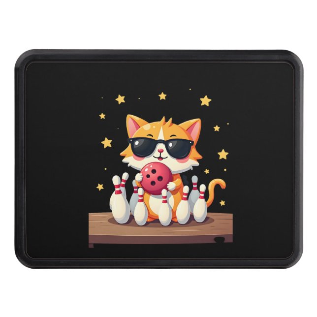 Cute Cat With Sunglasses Cat Playing Bowling For m Trailer Hitch Cover (Front)