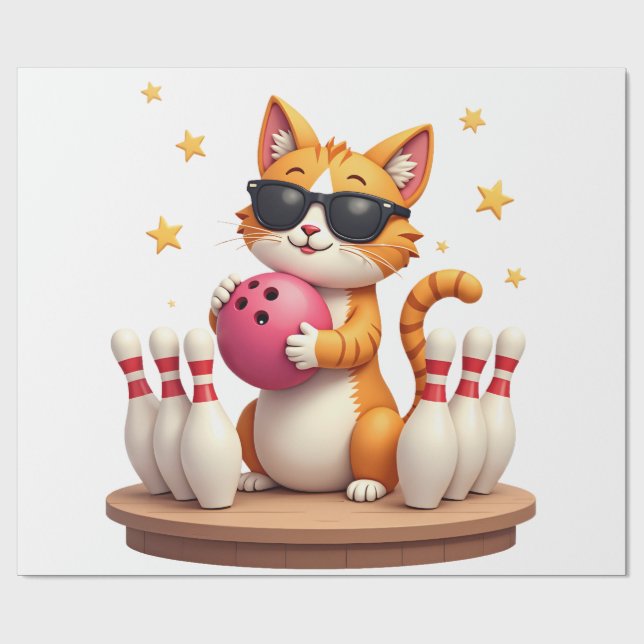 Cute Cat With Sunglasses Cat Playing Bowling For m Wrapping Paper (Flat)