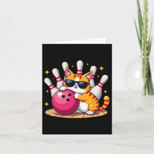 Cute Cat With Sungles Cat Playing Bowling For Men  Card