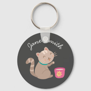 Cute cat with teacup cartoon keychain