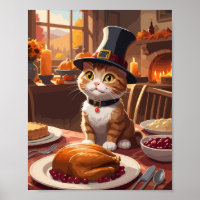 Cute cat with Thanksgiving Turkey