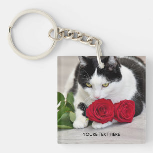 Cute cat with the red rose keychain