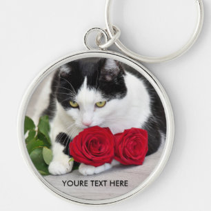 Cute cat with the red rose keychain