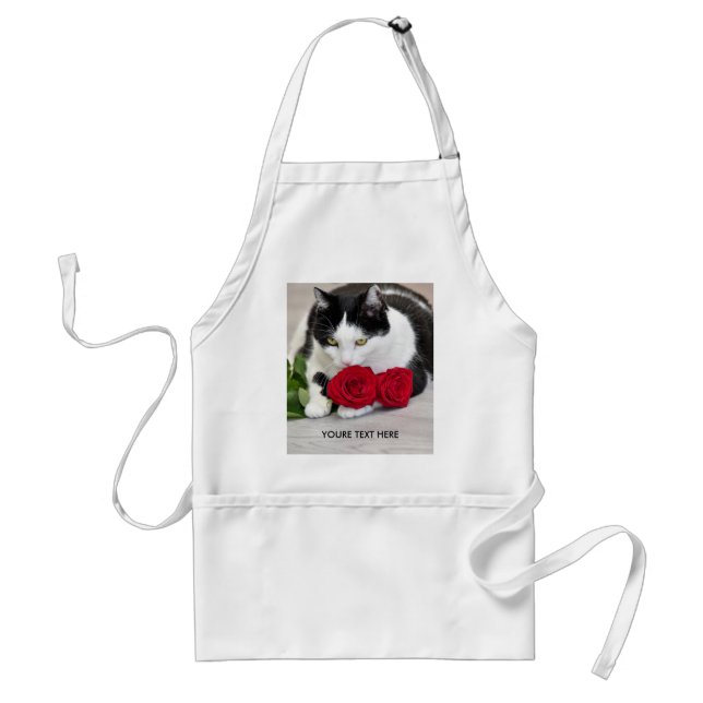 Cute cat with the red rose standard apron (Front)