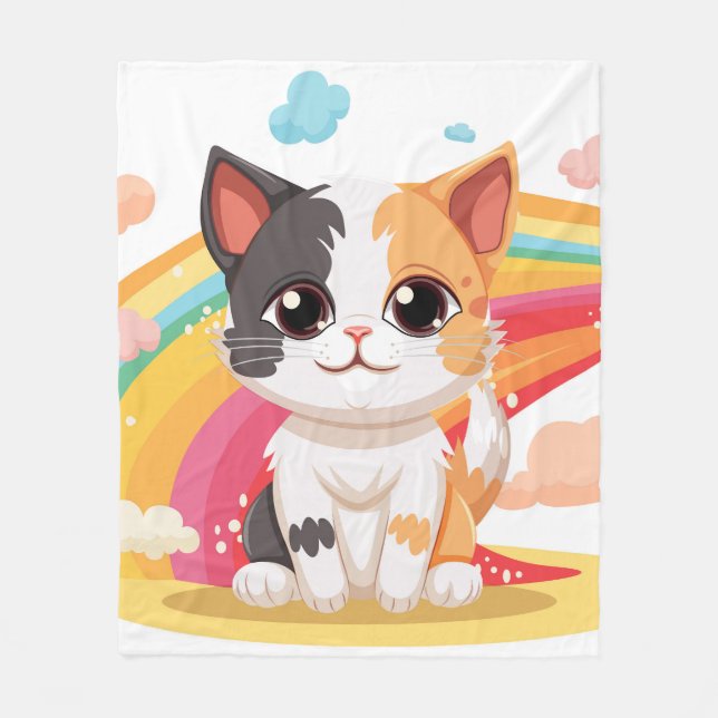 Cute Cat with Vibrant Colours Design Fleece Blanke (Front)