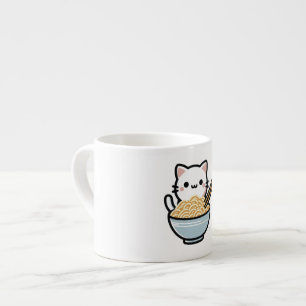 Cute Cat with Wok Noodles   Kawaii Animal Art Espresso Cup
