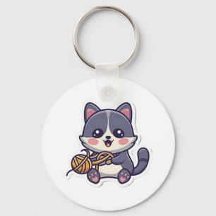 Cute Cat with Yarn Classic T-Shirt Keychain