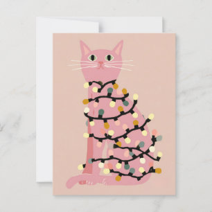 Cute Cat Wrapped in Xmas Lights Funny Christmas  Postcard