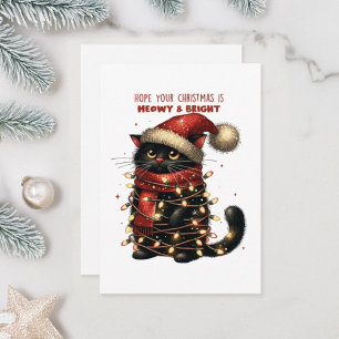 Cute cat wrapped with Christmas lights. Card