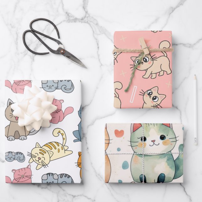 Cute Cat Wrapping Paper, Cat Gift Wrap, Cat Wrapping Paper Sheet (Front)