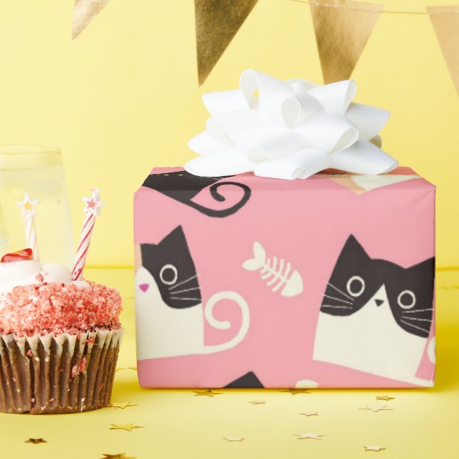 Cute cat wrapping paper pink (Birthday Party)