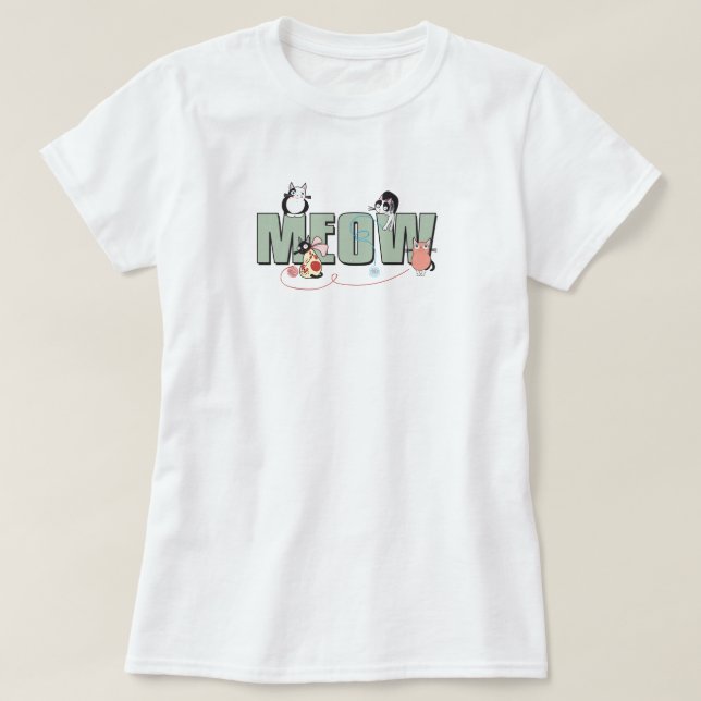 Cute Cat & Yarn T-Shirt (Design Front)