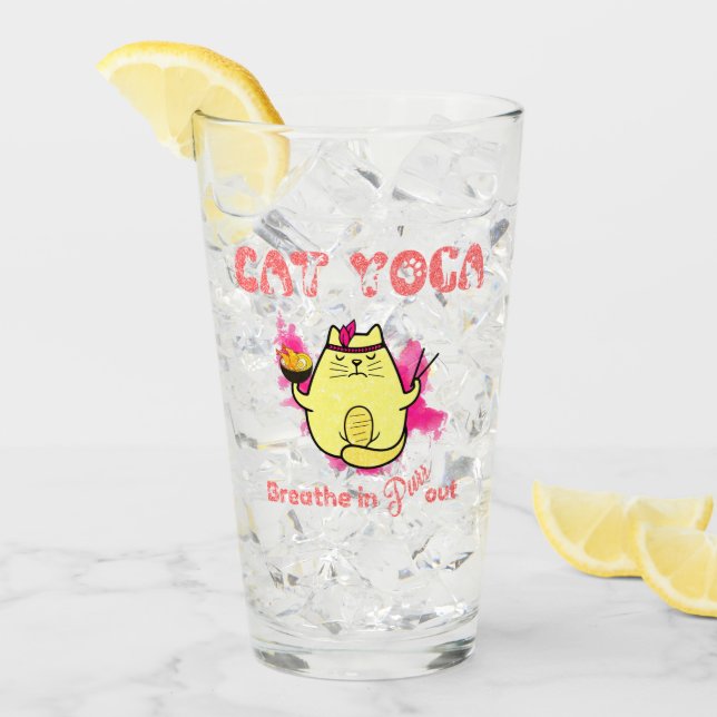 Cute Cat Yoga – "Breathe In, Purr Out" Glass (Front Ice)