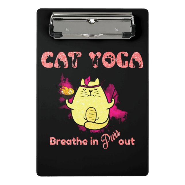 Cute Cat Yoga – "Breathe In, Purr Out" Mini Clipboard (Front)