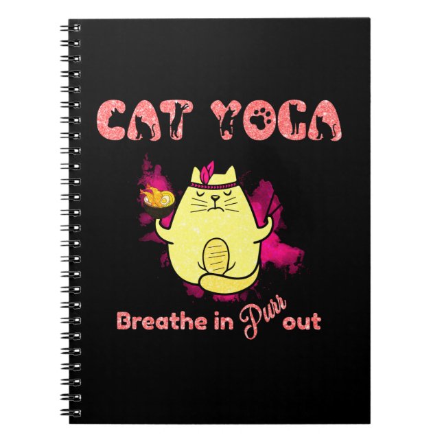 Cute Cat Yoga – "Breathe In, Purr Out" Notebook (Front)