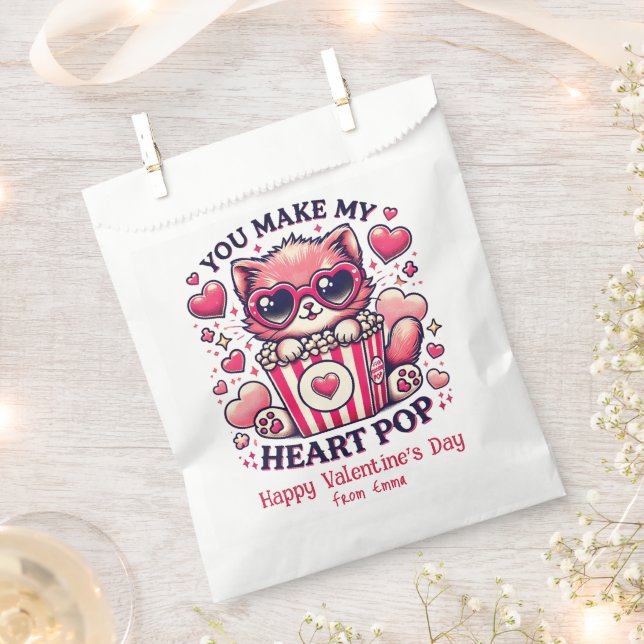 Cute Cat You Make My Heart Pop Classroom Favour Bag (Clipped)