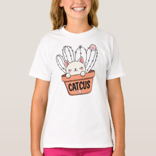 Cute Catcus Kawaii Cactus Cat Illustration T-Shirt