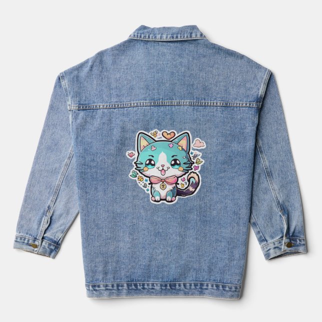 Cute cate  denim jacket (Back)