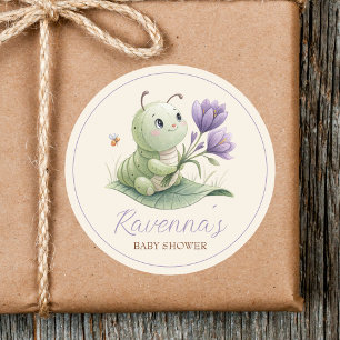 Cute Caterpillar Personalized Name Baby Shower Classic Round Sticker