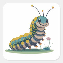 Cute Caterpiller With Happy Face And Foliage