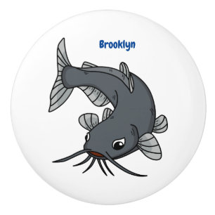Cute catfish cartoon illustration ceramic knob