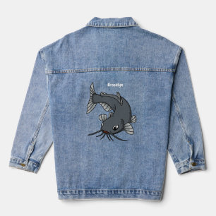Cute catfish cartoon illustration denim jacket
