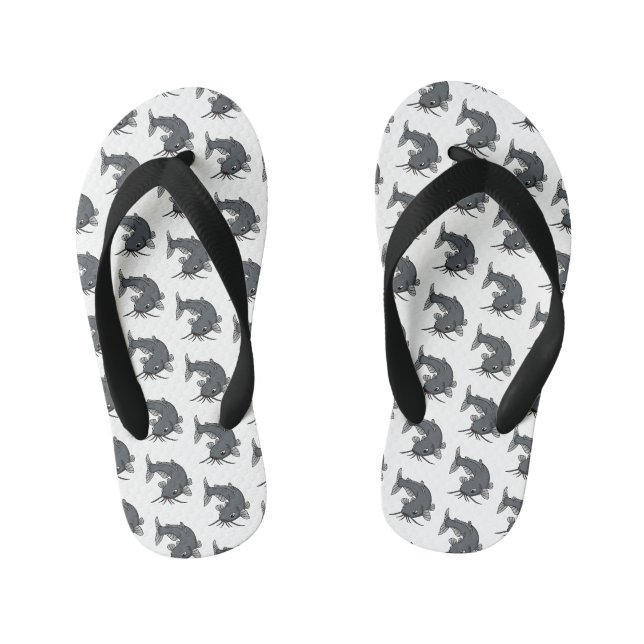 Cute catfish cartoon illustration kid's flip flops (Footbed)