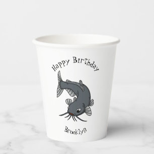 Cute catfish cartoon illustration  paper cups