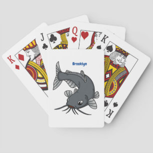 Cute catfish cartoon illustration playing cards