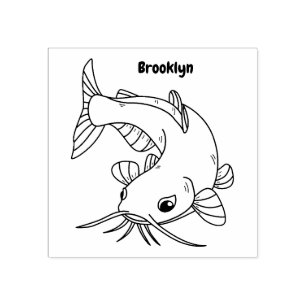 Cute catfish cartoon illustration rubber stamp