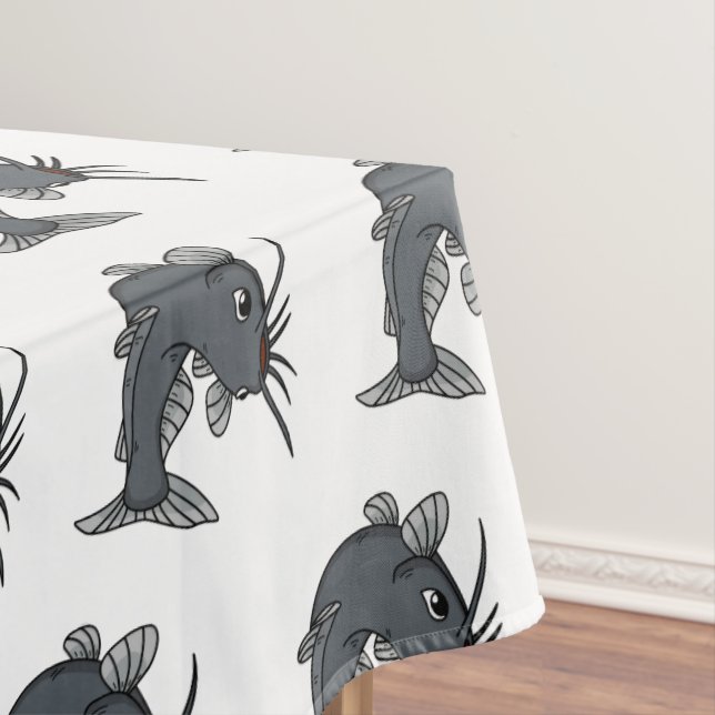 Cute catfish cartoon illustration  tablecloth (In Situ)