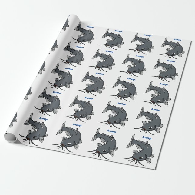 Cute catfish cartoon illustration wrapping paper (Unrolled)