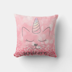 Cute Caticorn   Pink Glitter Throw Pillow