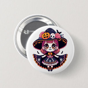 Cute catrina girl halloween 2 inch round button