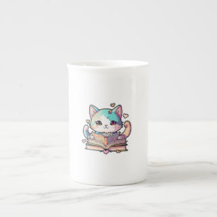 cute cats amazing design reading books by cat bone china mug