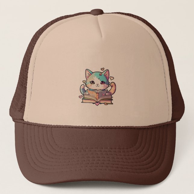 cute cats amazing design reading books by cat  trucker hat (Front)