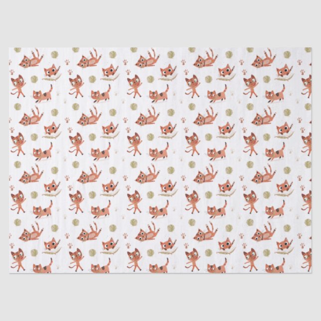 Cute Cats and Balls of Yarn Tissue Paper (Front)