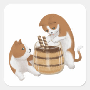 Cute Cats and Dessert Illustration Square Sticker
