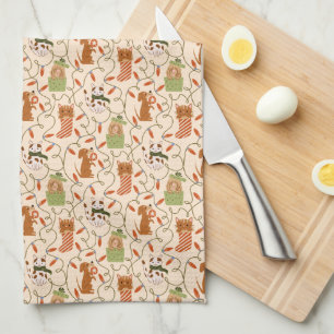 Cute Cats and Dogs Christmas Lights Kitchen Towel