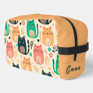 Cute Cats and Floral Pattern Custom Monogram Kids Dopp Kit